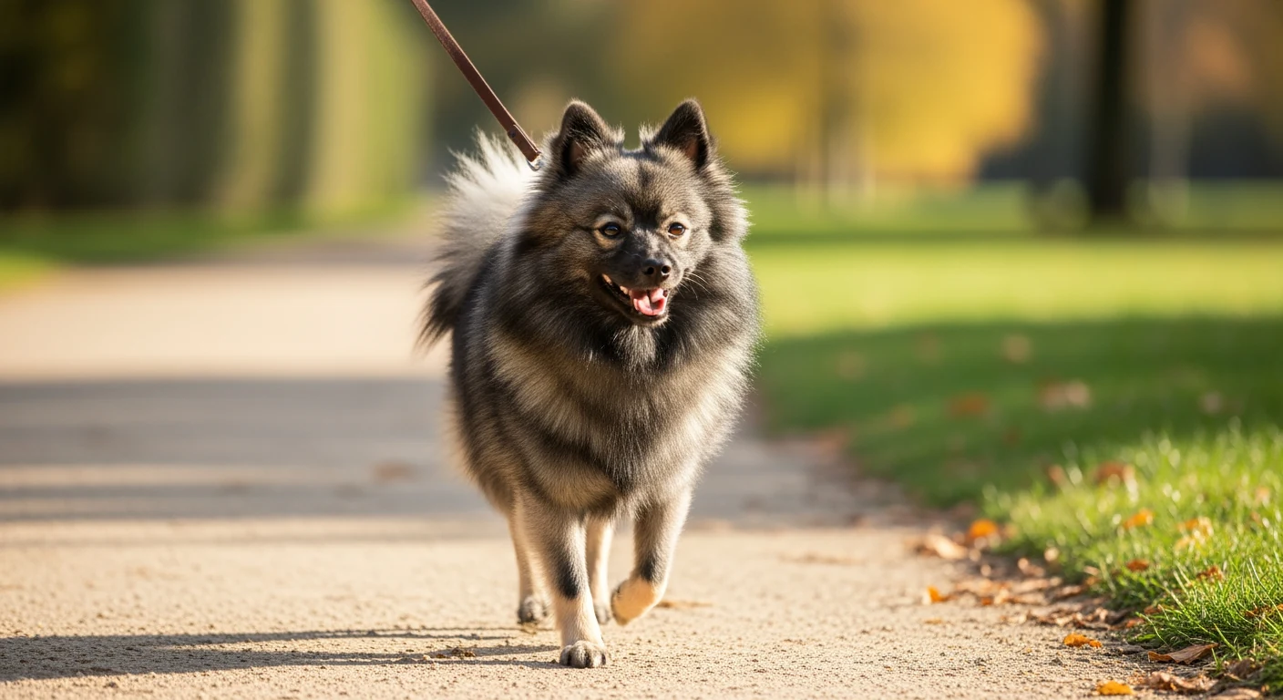 Petit Spitz adulte en balade, montrant son gabarit reel