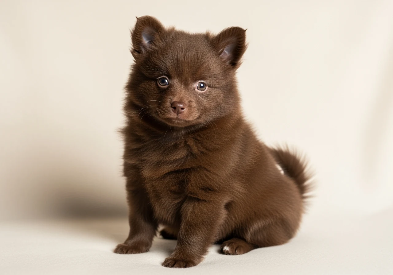 Chiot Petit Spitz de 10 semaines, pelage duveteux et yeux vifs